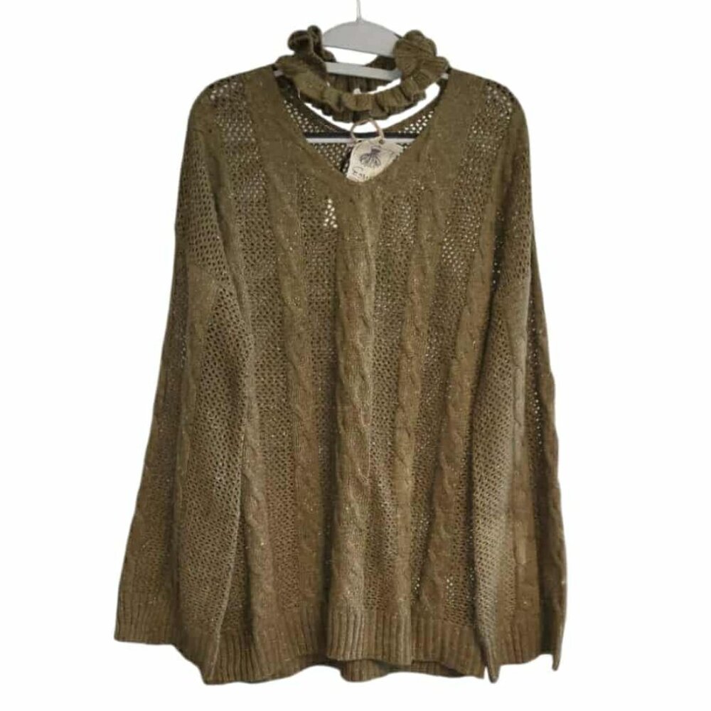 Easel Los Angeles Sweater Neck Choker Chunky Olive Green Sz L NWT Gorpcore